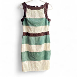 Carolina Herrera Sleeveless & Striped Dress Brown, Teal & Cream Women’s 10